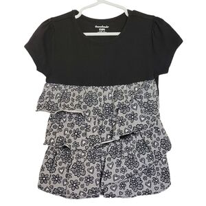 K1018 * Garanimals Girls Floral Ruffle Top Black/White Size 5T *F0613